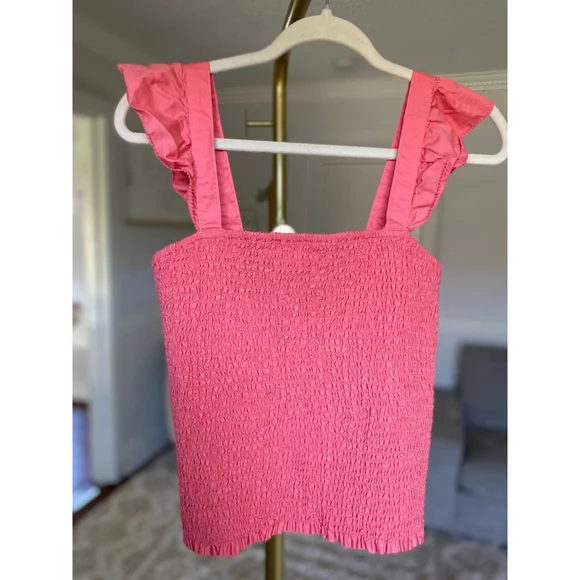 Old Navy Smocked Top Cotton 100% Cottagecore Summer Bright Coral Coastal Beach - Picture 2 of 7